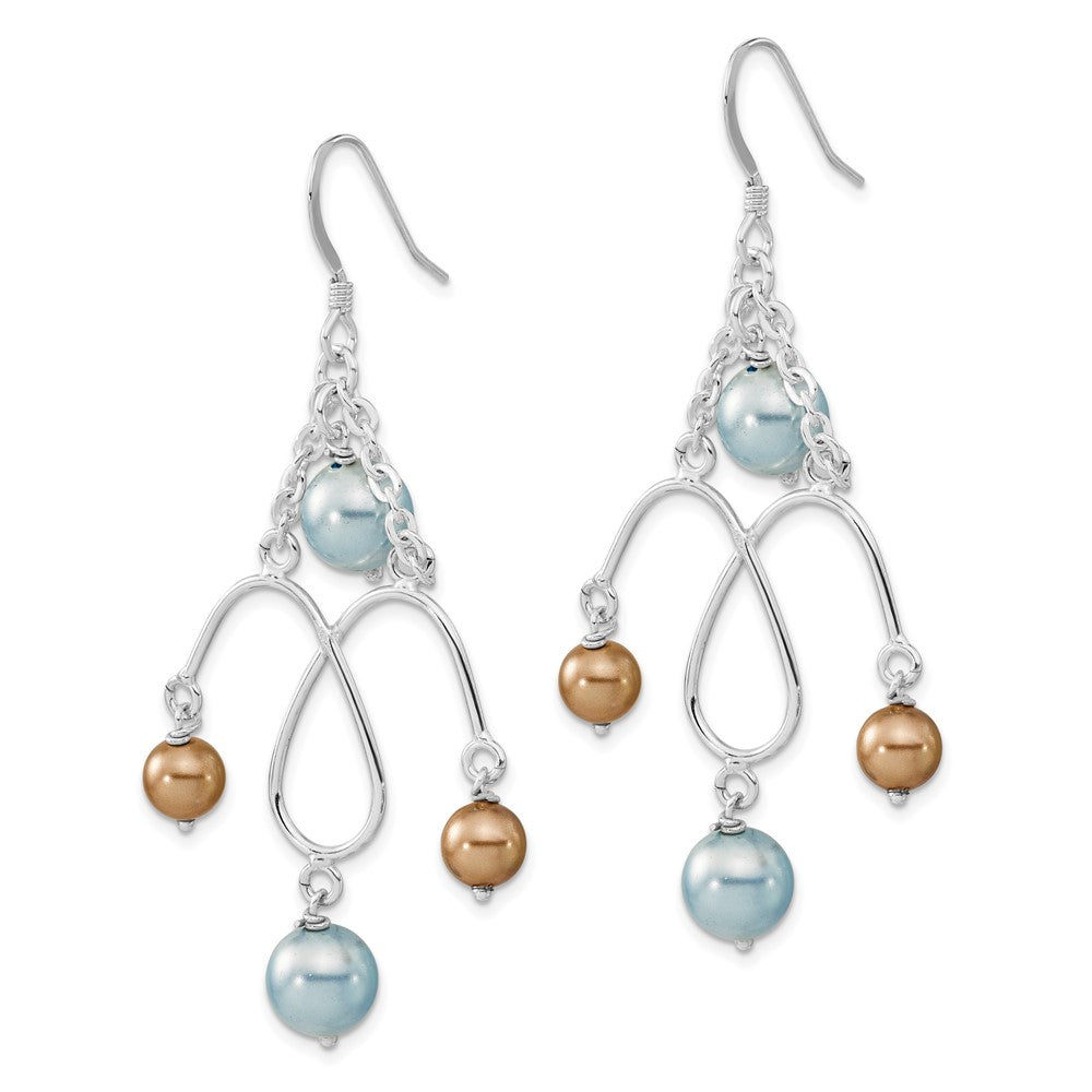 Sterlingsilber Poliert Blau & Champagne Synthetisch Perle Ohrhänger