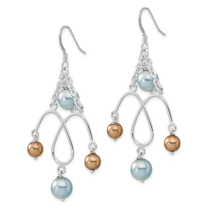 Sterlingsilber Poliert Blau & Champagne Synthetisch Perle Ohrhänger