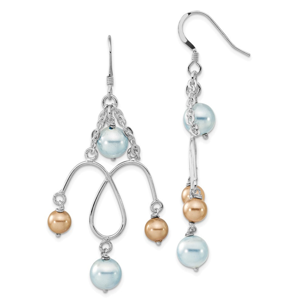 Sterlingsilber Poliert Blau & Champagne Synthetisch Perle Ohrhänger