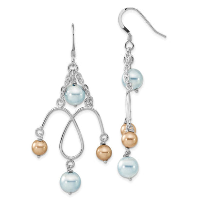 Sterlingsilber Poliert Blau & Champagne Synthetisch Perle Ohrhänger