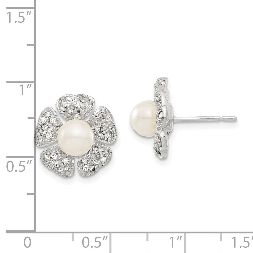 Sterlingsilber Zirkonia & Synthetisch Perle Blume Ohrstecker