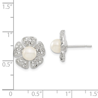 Sterlingsilber Zirkonia & Synthetisch Perle Blume Ohrstecker