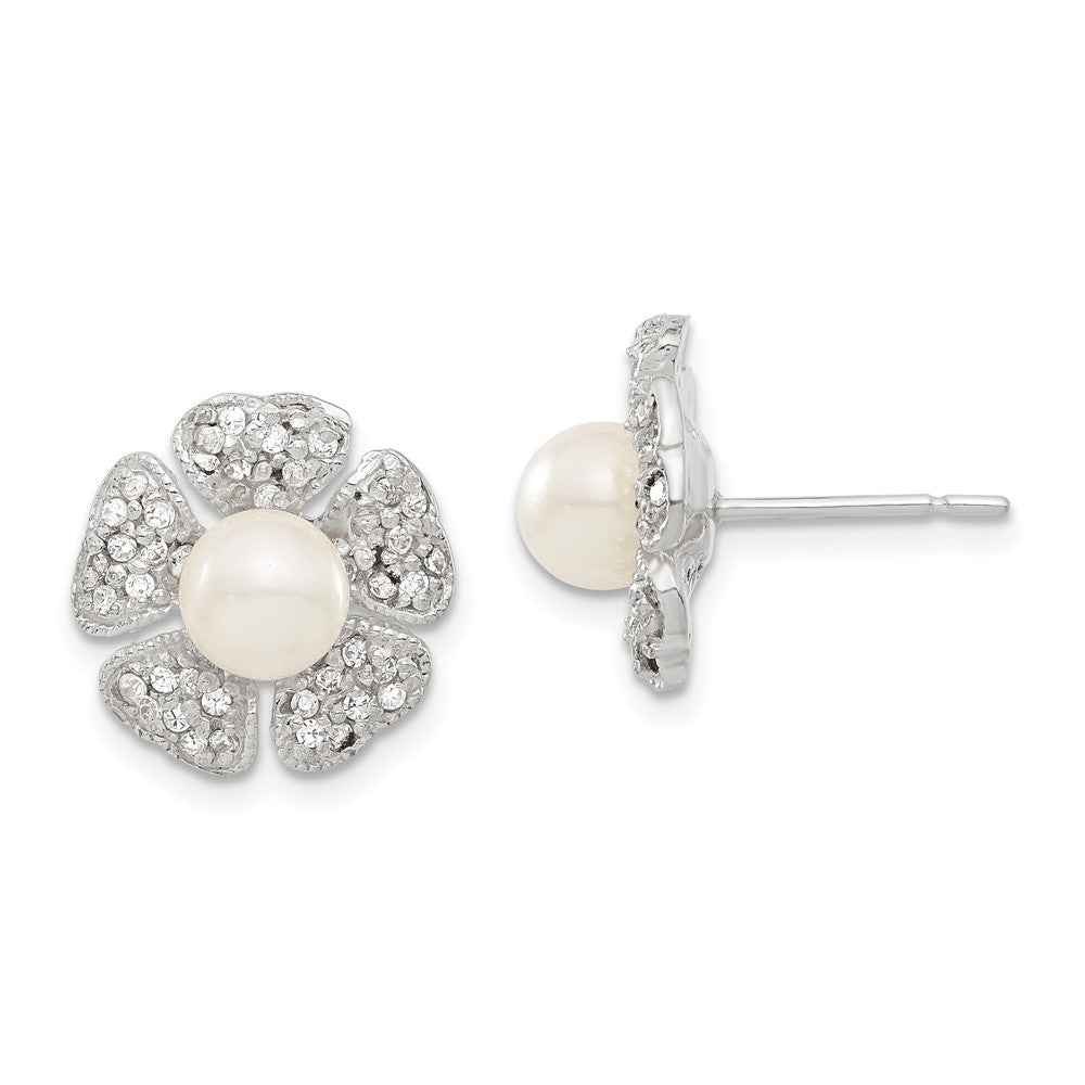 Sterlingsilber Zirkonia & Synthetisch Perle Blume Ohrstecker