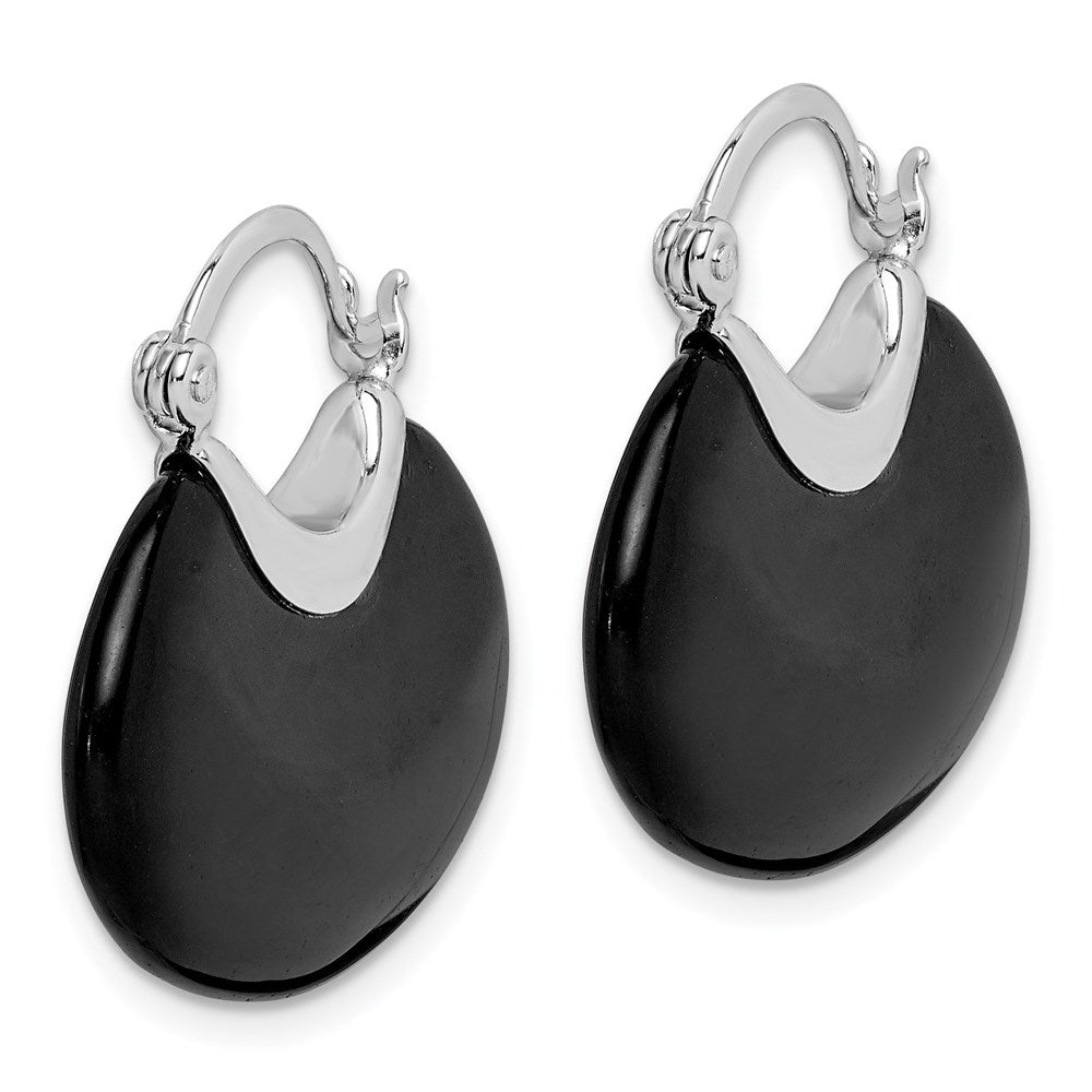 Sterlingsilber Rhodiniert Poliert Onyx Creolen