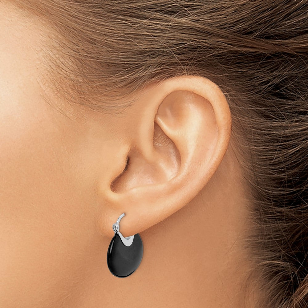 Sterlingsilber Rhodiniert Poliert Onyx Creolen