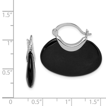 Sterlingsilber Rhodiniert Poliert Onyx Creolen