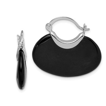 Sterlingsilber Rhodiniert Poliert Onyx Creolen