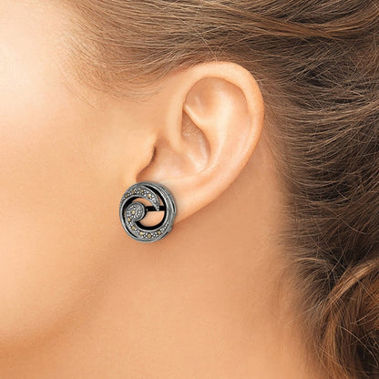 Sterlingsilber Antikisiert Onyx & Markasit Rund Welle Ohrstecker