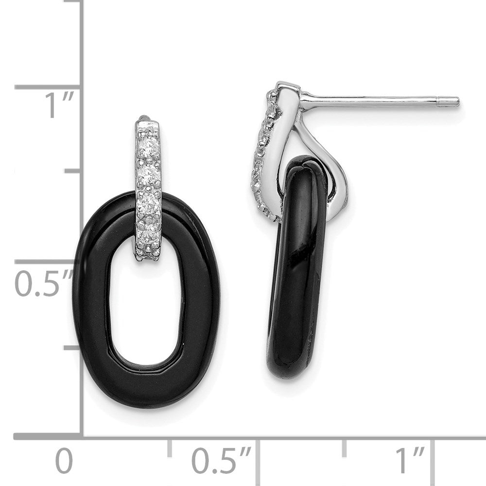 Sterlingsilber Rhodiniert Poliert Onyx & Zirkonia Oval Stecker Ohrhänger