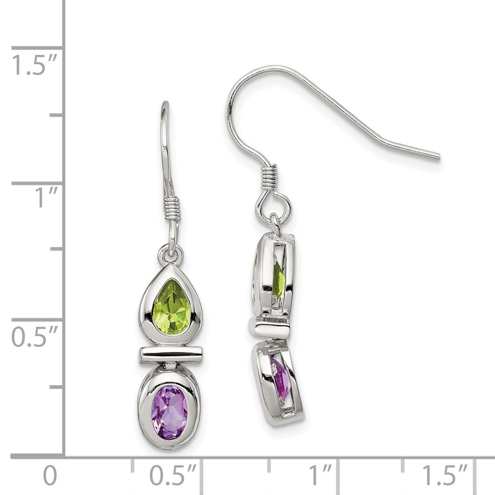 Sterlingsilber Rhodiniert Peridot und Amethyst Ohrhänger