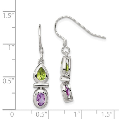 Sterlingsilber Rhodiniert Peridot und Amethyst Ohrhänger