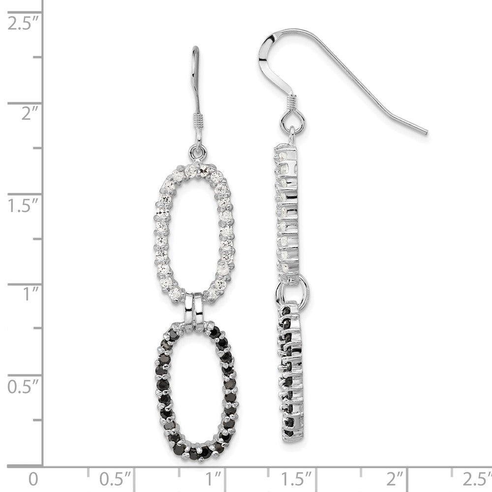 Sterlingsilber Poliert Fantasie Schwarz & Klar Zirkonia Oval Ohrhänger