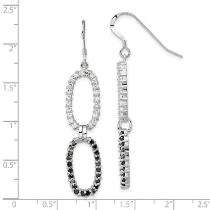 Sterlingsilber Poliert Fantasie Schwarz & Klar Zirkonia Oval Ohrhänger