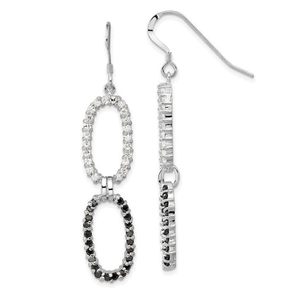 Sterlingsilber Poliert Fantasie Schwarz & Klar Zirkonia Oval Ohrhänger