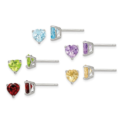 Sterlingsilber Rhodiniert Edelstein Stecker Ohrring Set