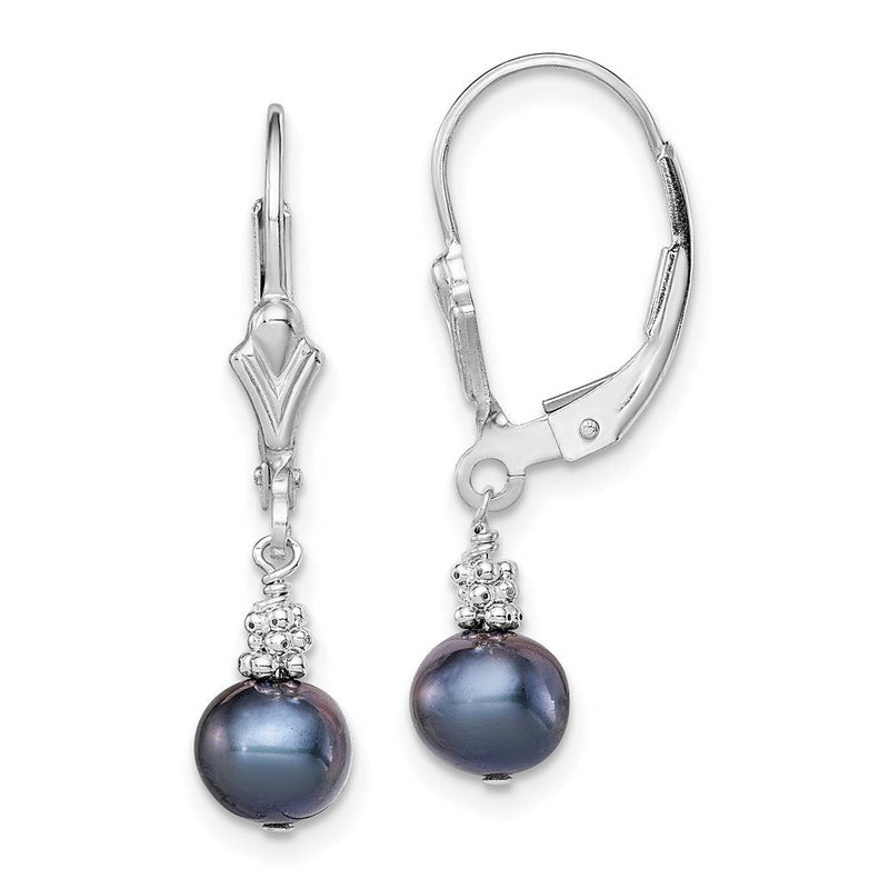 Sterlingsilber Rhodiniert Poliert & Gekugelt 6-7mm Schwarz Süßwasser Zuchtperle Brisur Ohrhänger