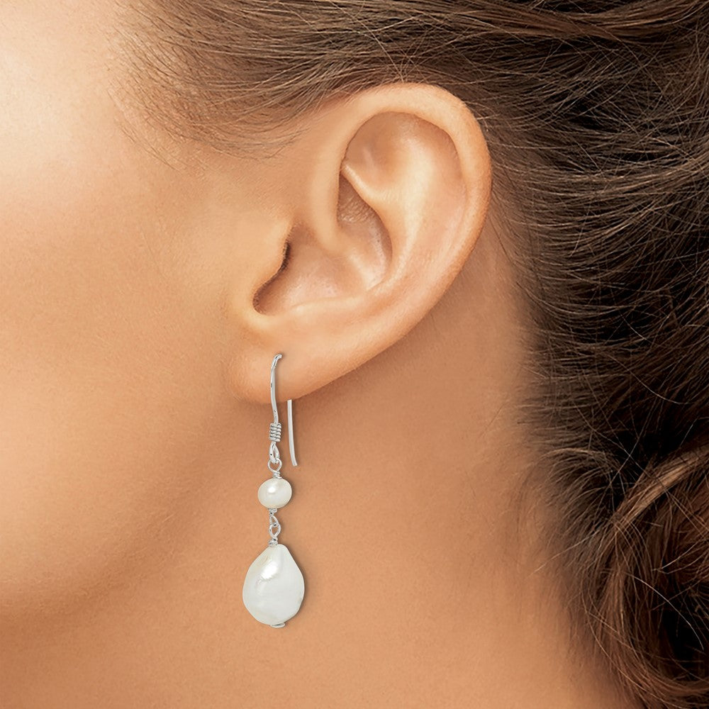 Sterlingsilber Poliert Weiß 5.5-11mm Baroque & Halb-round Süßwasser Zuchtperle Ohrhänger