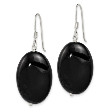 Sterlingsilber Poliert Schwarz Achat Oval Ohrhänger