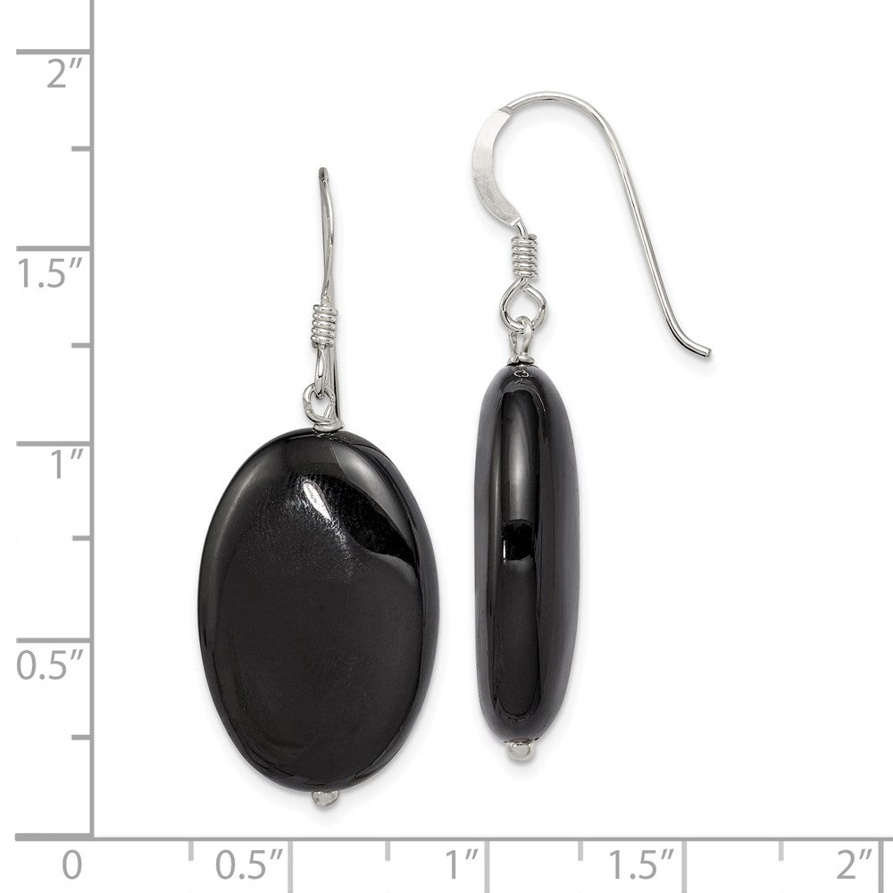 Sterlingsilber Poliert Schwarz Achat Oval Ohrhänger