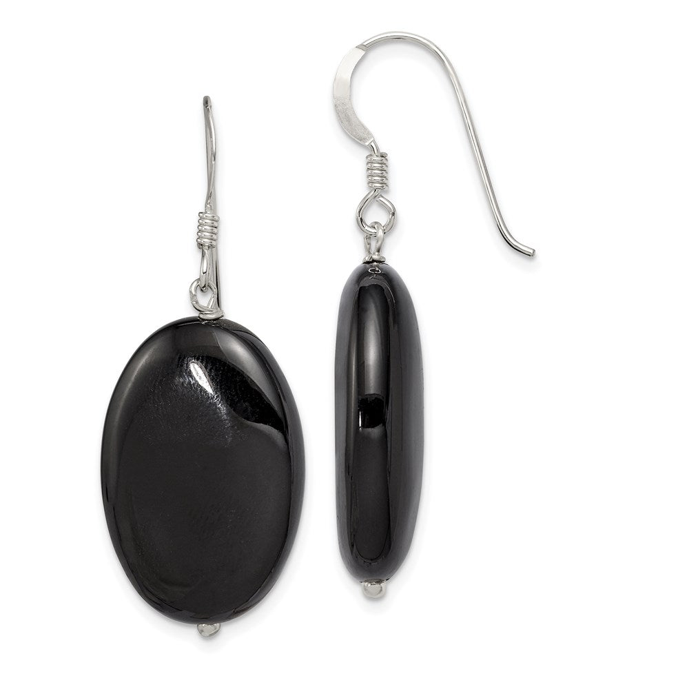 Sterlingsilber Poliert Schwarz Achat Oval Ohrhänger