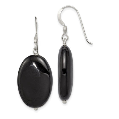 Sterlingsilber Poliert Schwarz Achat Oval Ohrhänger