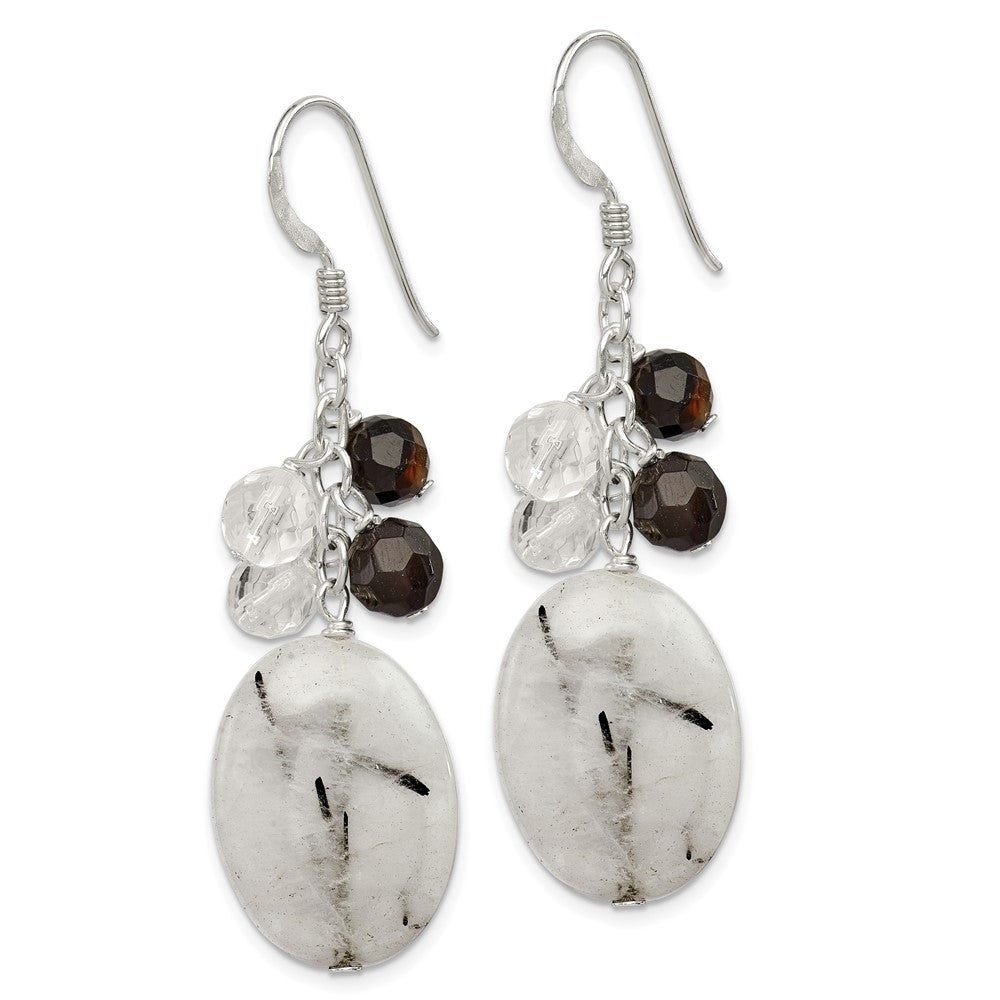 Sterlingsilber Schwarz Achat/crystal/tourmalinated Quarz Ohrringe