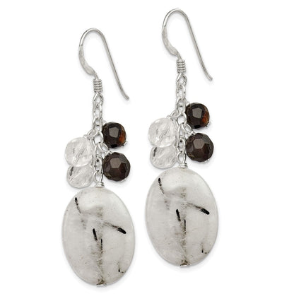 Sterlingsilber Schwarz Achat/crystal/tourmalinated Quarz Ohrringe