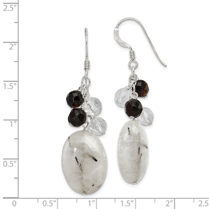 Sterlingsilber Schwarz Achat/crystal/tourmalinated Quarz Ohrringe