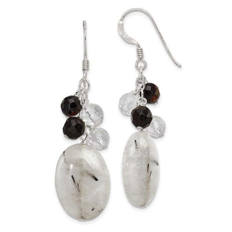 Sterlingsilber Schwarz Achat/crystal/tourmalinated Quarz Ohrringe