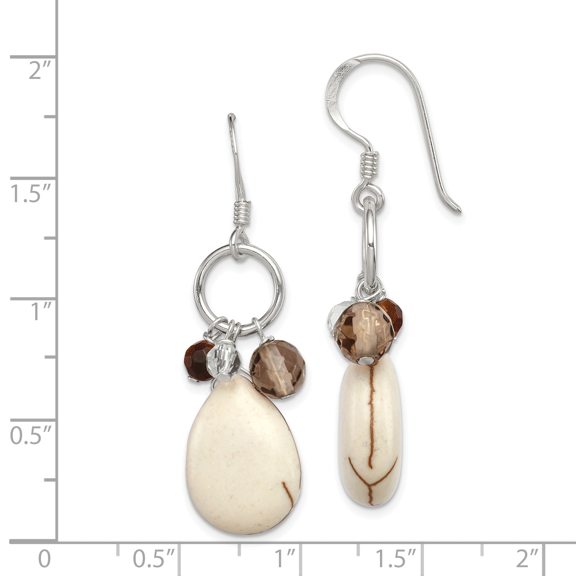Sterlingsilber Poliert Crazy Lace Achat, Tiger Auge, Rauch & Klar Quarz Ohrhänger