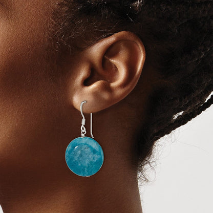 Sterlingsilber Poliert Rund 20mm Blau Achat Ohrhänger