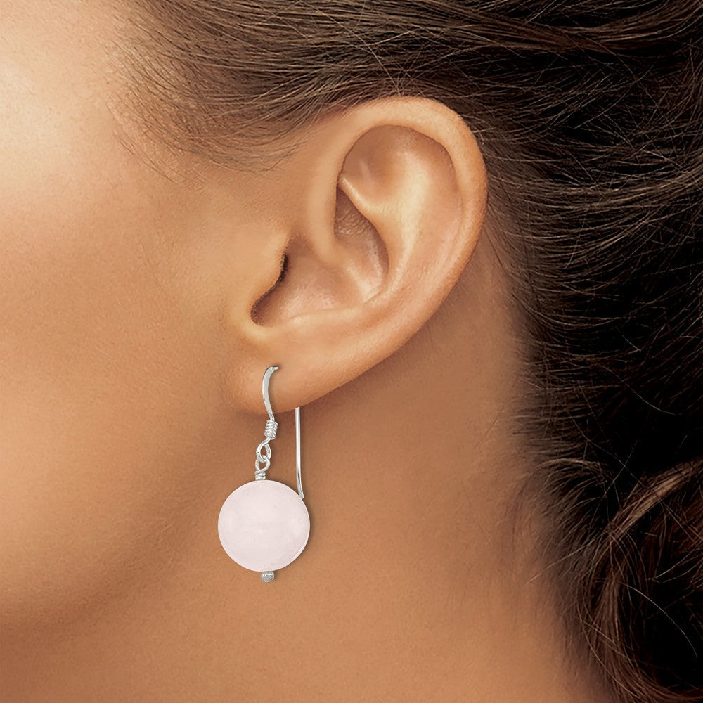 Sterlingsilber Poliert 12mm Rund Rose Quarz Ohrhänger