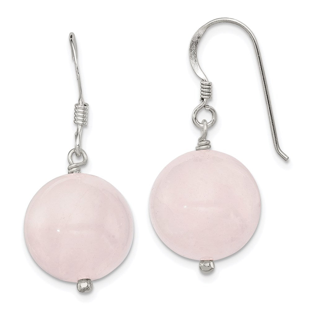 Sterlingsilber Poliert 12mm Rund Rose Quarz Ohrhänger