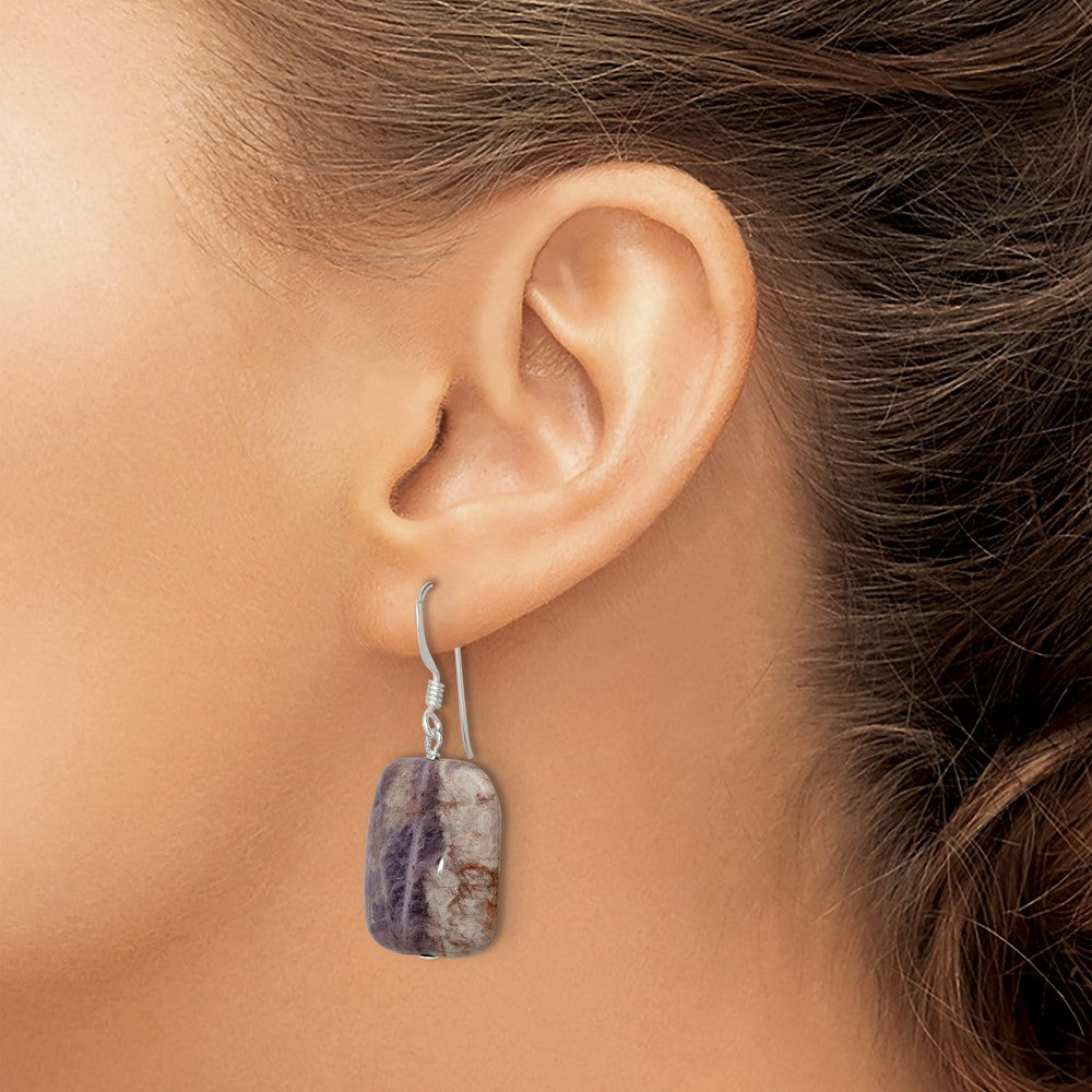 Sterlingsilber Poliert Amethyst Rechteck Ohrhänger