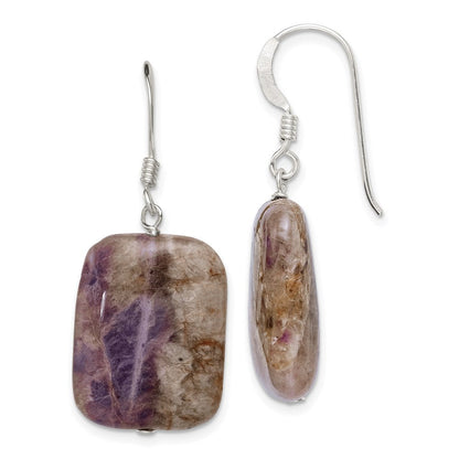 Sterlingsilber Poliert Amethyst Rechteck Ohrhänger