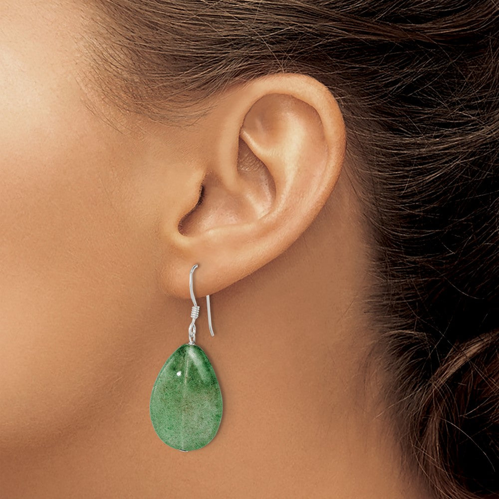 Sterlingsilber Poliert Cracked Grün Aventurine Tropfen Ohrhänger