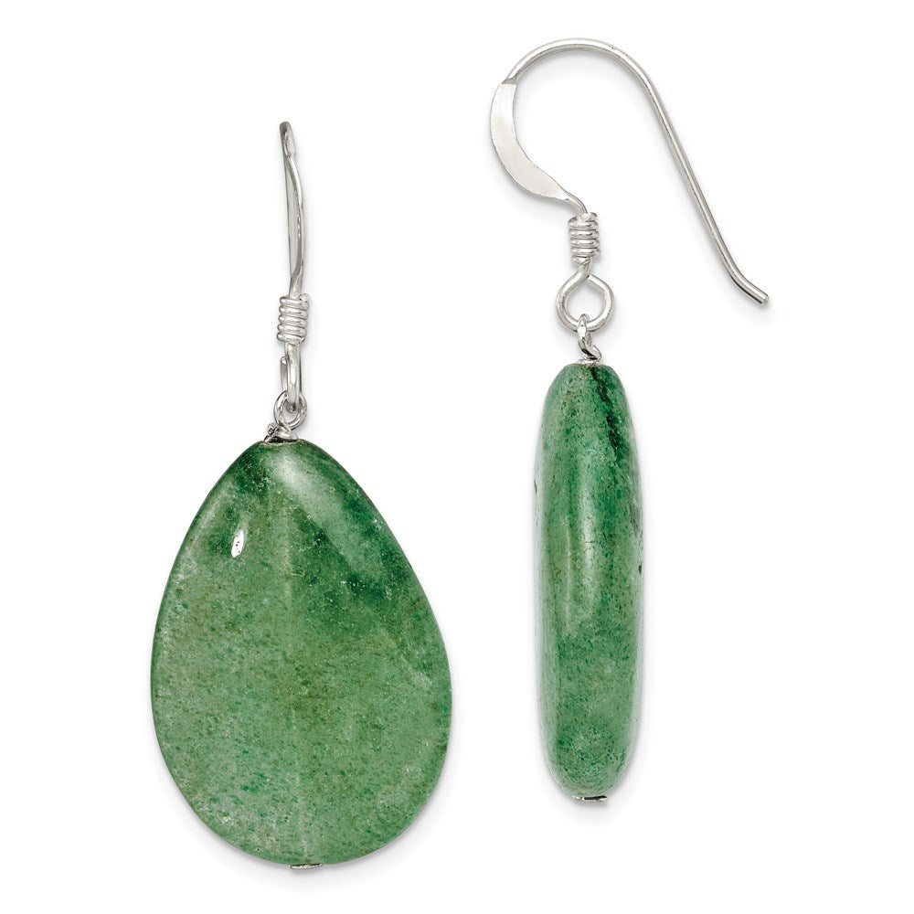 Sterlingsilber Poliert Cracked Grün Aventurine Tropfen Ohrhänger