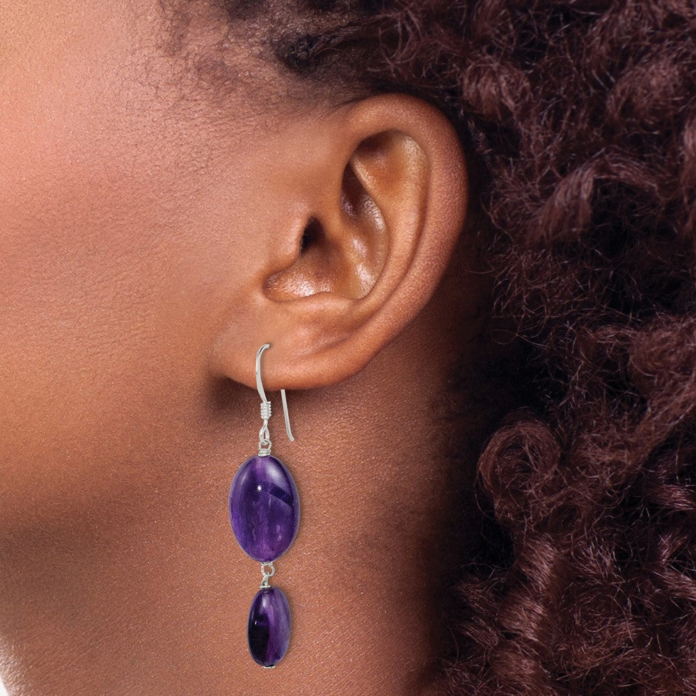 Sterlingsilber Poliert Amethyst & Dunkel Lila Jade Oval Ohrhänger
