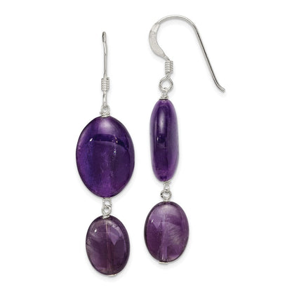 Sterlingsilber Poliert Amethyst & Dunkel Lila Jade Oval Ohrhänger