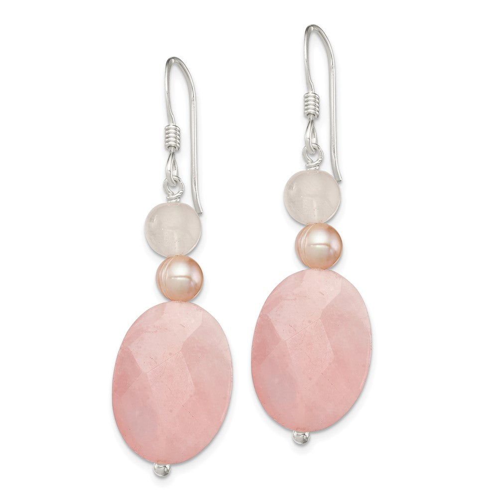 Sterlingsilber Poliert Rose Quarz & Rosa Fwc Perle Ohrhänger