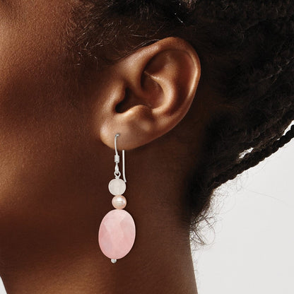Sterlingsilber Poliert Rose Quarz & Rosa Fwc Perle Ohrhänger