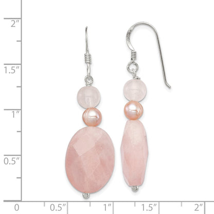 Sterlingsilber Poliert Rose Quarz & Rosa Fwc Perle Ohrhänger