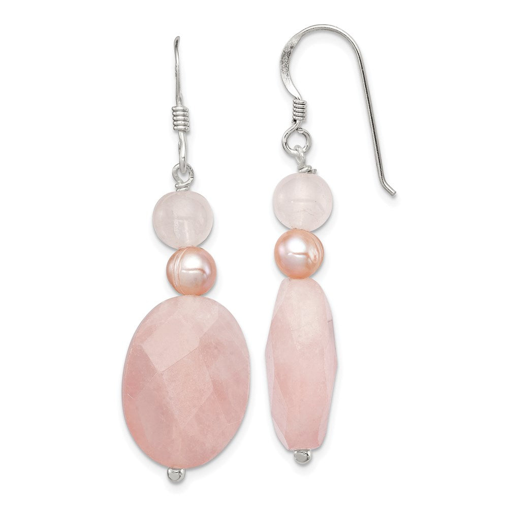 Sterlingsilber Poliert Rose Quarz & Rosa Fwc Perle Ohrhänger