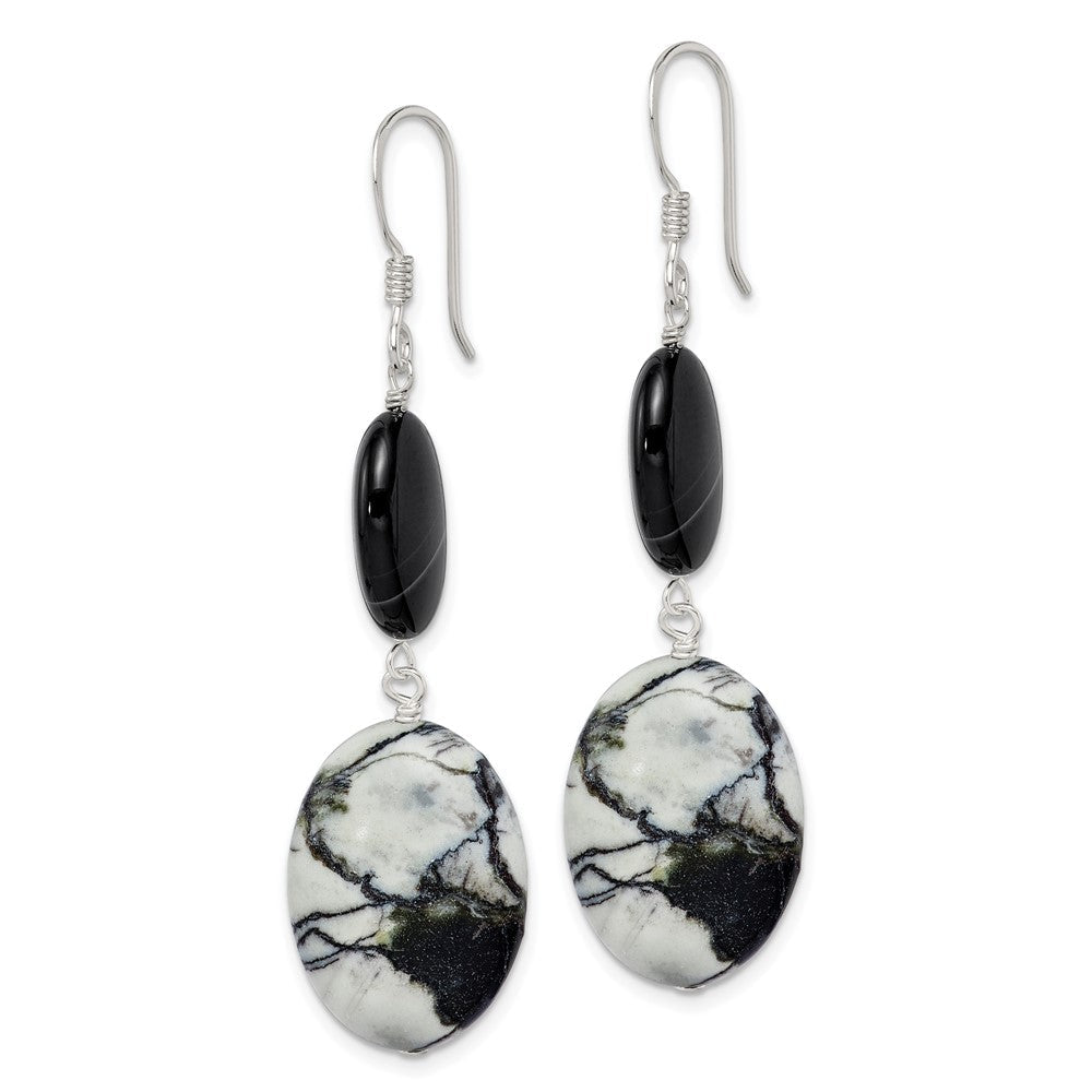 Sterlingsilber Poliert Schwarz Sardonyx & Zebra Jasper Ohrhänger