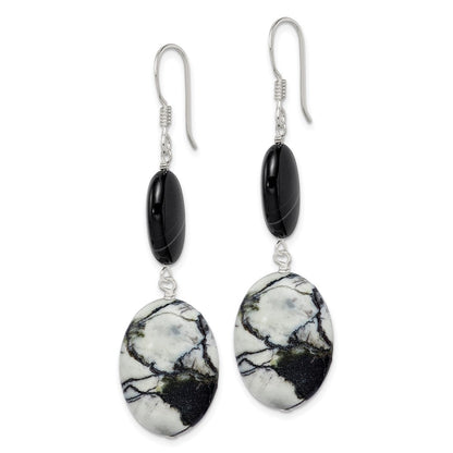 Sterlingsilber Poliert Schwarz Sardonyx & Zebra Jasper Ohrhänger