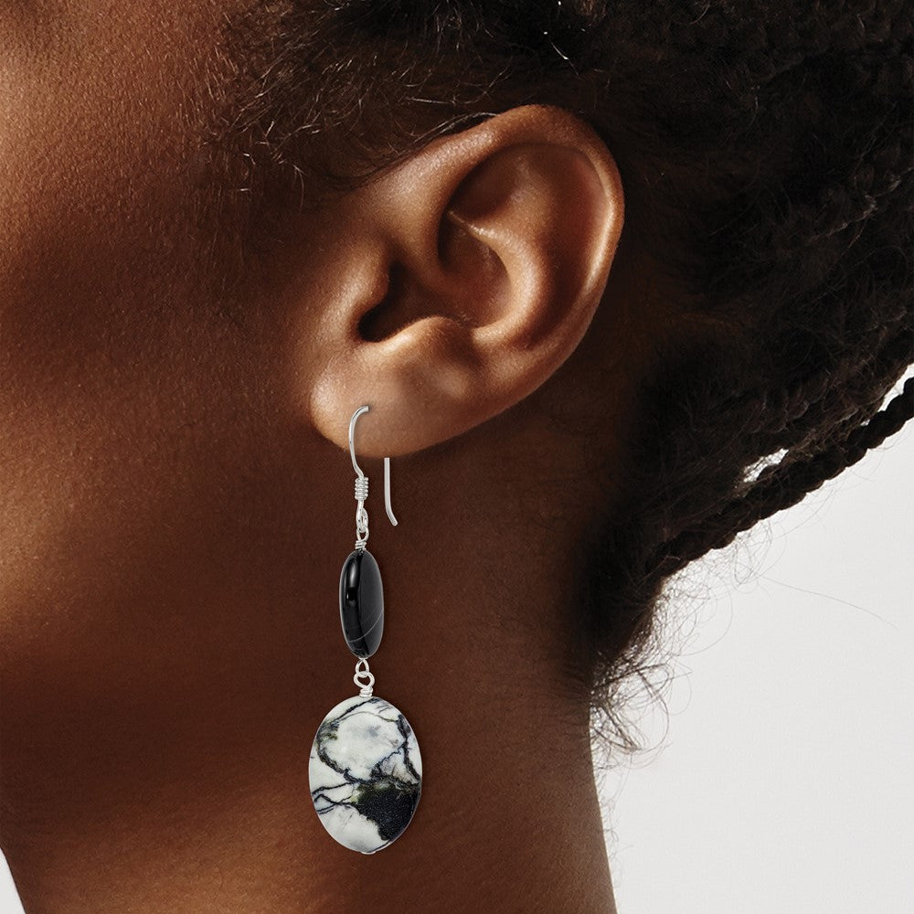 Sterlingsilber Poliert Schwarz Sardonyx & Zebra Jasper Ohrhänger