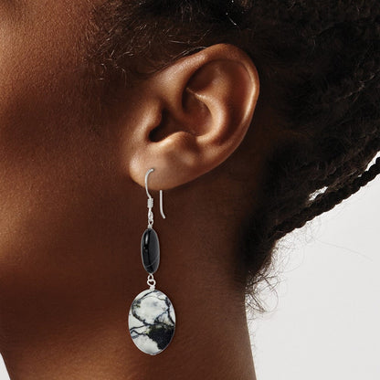 Sterlingsilber Poliert Schwarz Sardonyx & Zebra Jasper Ohrhänger