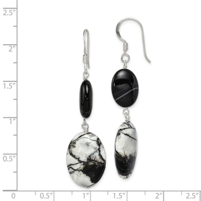 Sterlingsilber Poliert Schwarz Sardonyx & Zebra Jasper Ohrhänger