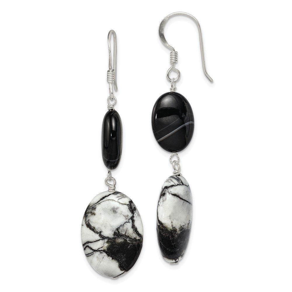 Sterlingsilber Poliert Schwarz Sardonyx & Zebra Jasper Ohrhänger