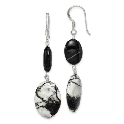 Sterlingsilber Poliert Schwarz Sardonyx & Zebra Jasper Ohrhänger